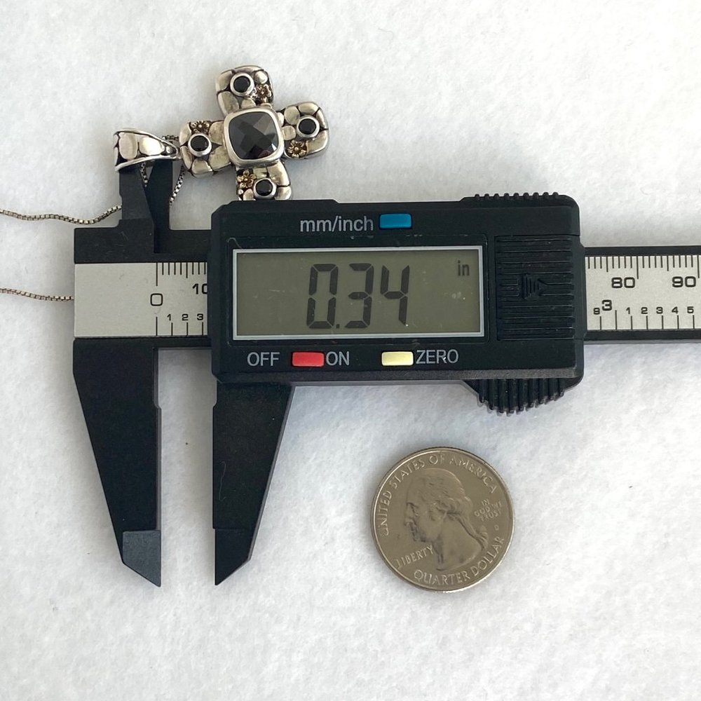 Sterling Silver 925 Black Tourmaline Glass Cross Pendant Necklace 18" Box Chain - Picture 13 of 16